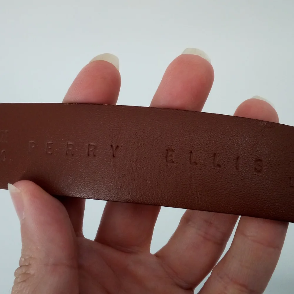Perry Ellis Italian Calfskin Leather Black Belt Lined on Glove Tanned Cowhide 36